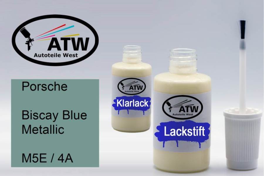 Porsche, Biscay Blue Metallic, M5E / 4A: 20ml Lackstift + 20ml Klarlack - Set, von ATW Autoteile West.